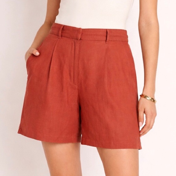 Old Navy Pants - Old Navy High Waisted Linen Blend Trouser Shorts Mineral Rouge Rust XS NWOT